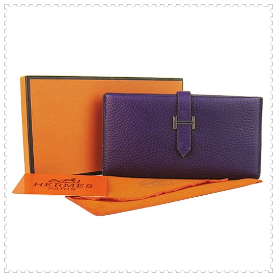 Hermes Bearn Gusset Wallet Purple
